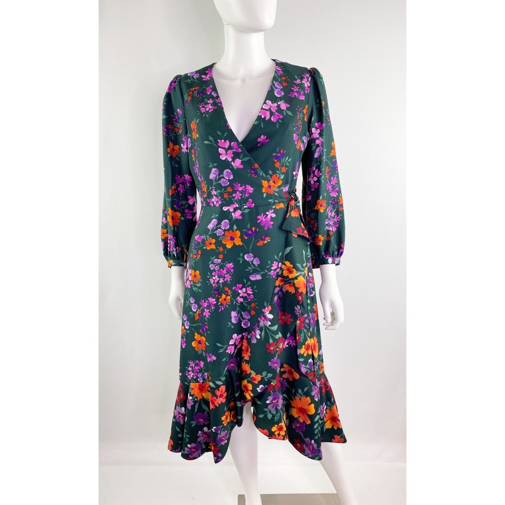 NWT Calvin Klein Malachite Green Floral Wrap Dress - Picture 2 of 10